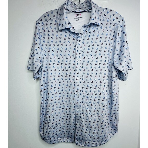 Mens SM Johnson & Murphy Skull Crossbones Collared Short Sleeve Performance Golf - Picture 4 of 10